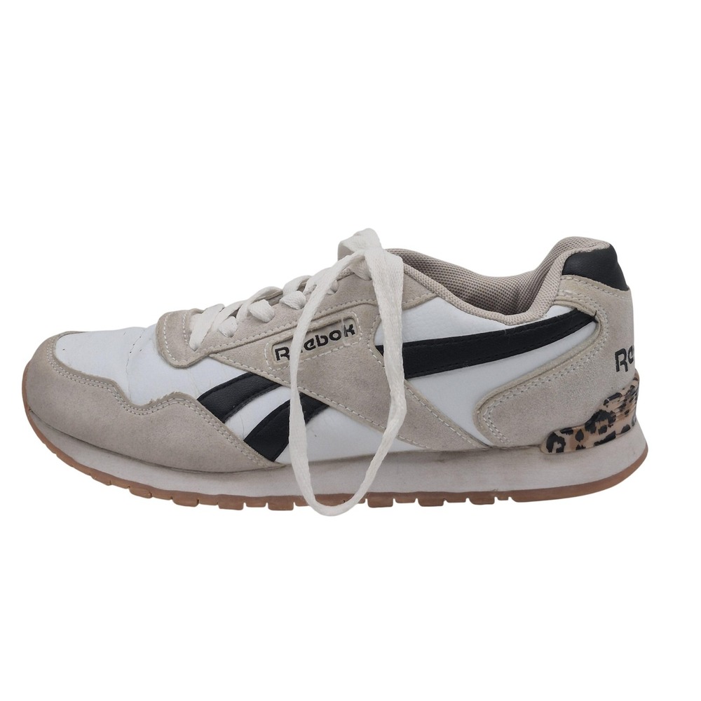 Reebok Shoes Womens Size 8.5 White Suede Leopard Print Running Athletic Sneakers